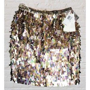 NEW French Connection Size 4 Paillette Sequin Pencil Skirt Gold/Pink Sparkly